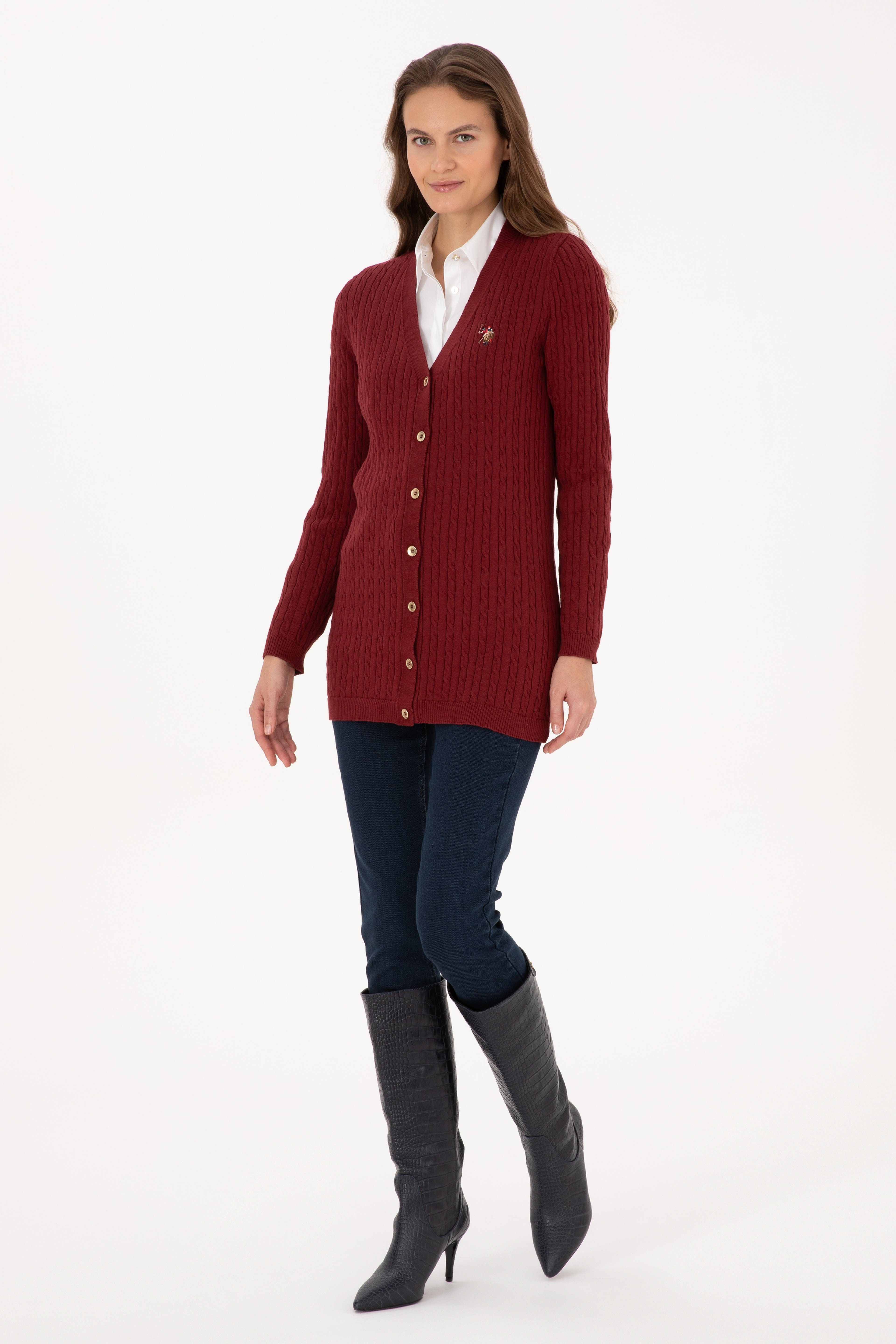 Kadın Bordo Basic Triko Hırka - Image 4