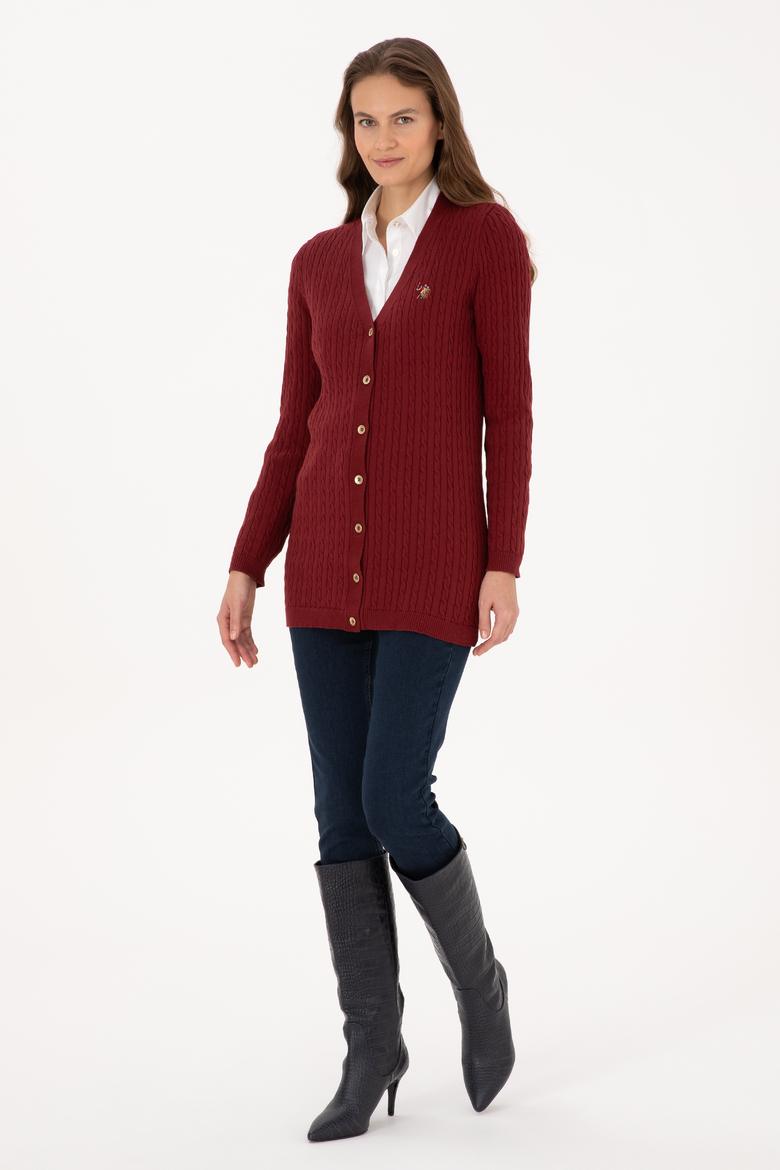 Kadın Bordo Basic Triko Hırka - 50317789018