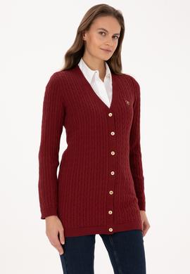 Kadın Bordo Basic Triko Hırka - 50317789018