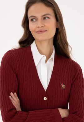 Kadın Bordo Basic Triko Hırka - 50317789018