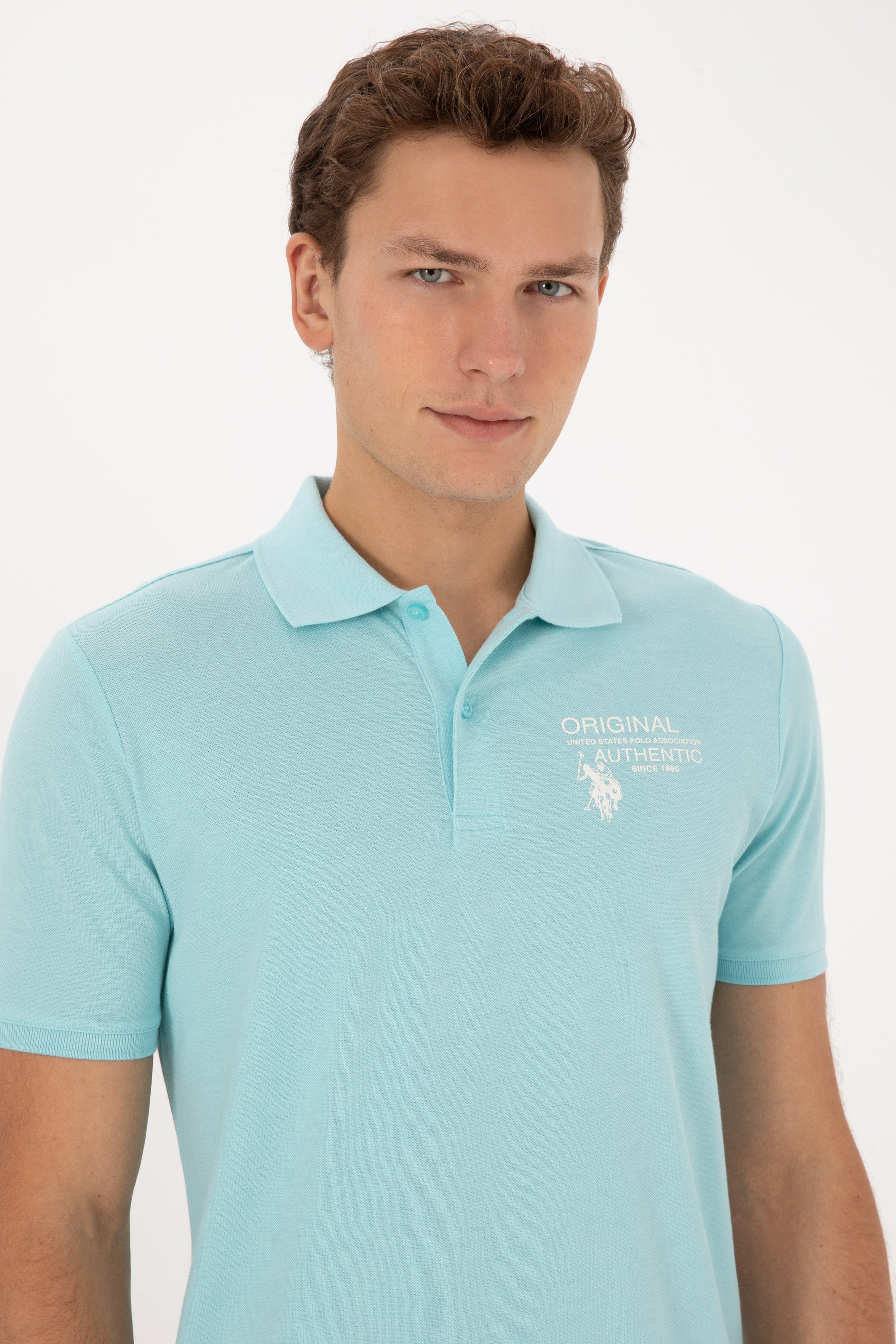 Erkek Regular Fit Polo Yaka Aqua Tişört - Image 2