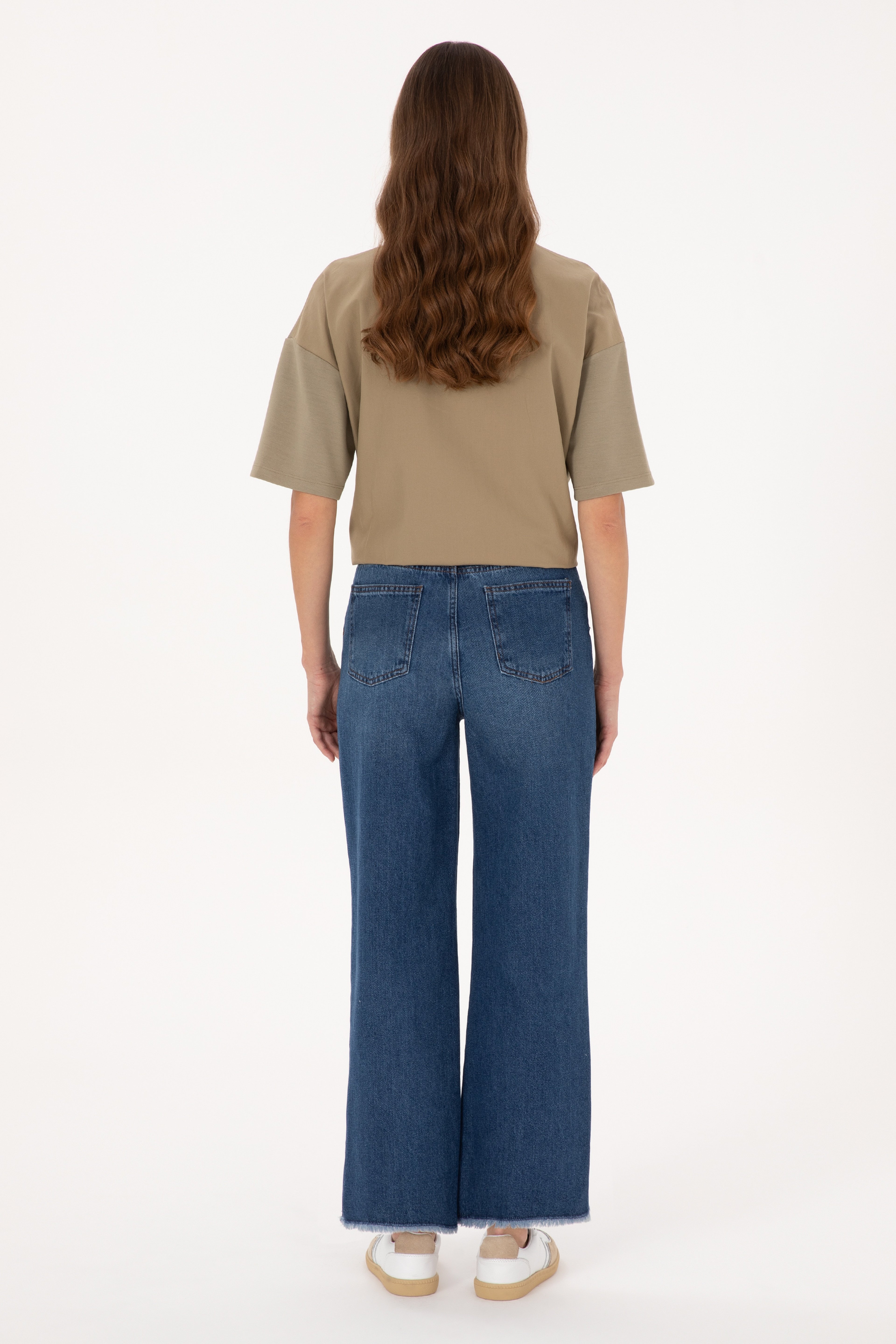 Kadın Mavi Loose Cropped Jean Pantolon - Image 4