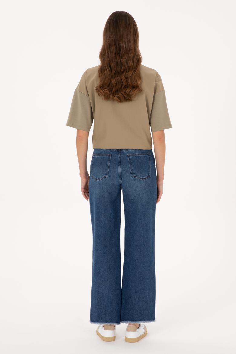 Kadın Mavi Loose Cropped Jean Pantolon - 50308093003