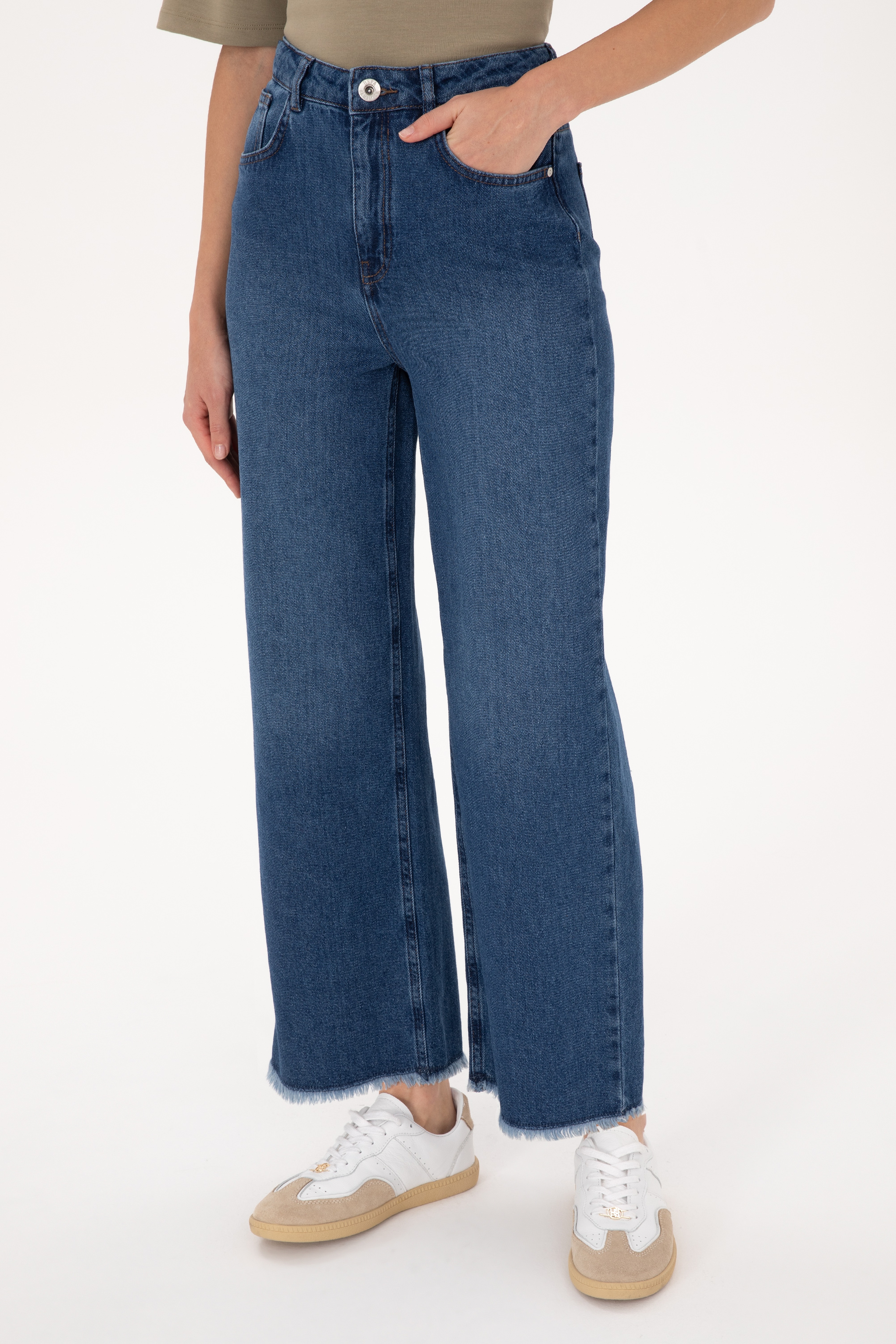 Kadın Mavi Loose Cropped Jean Pantolon - Image 2