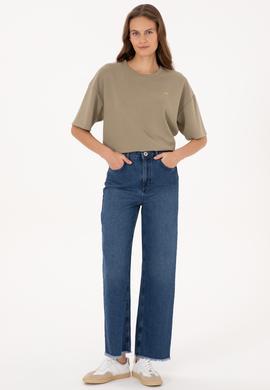 Kadın Mavi Loose Cropped Jean Pantolon - 50308093003