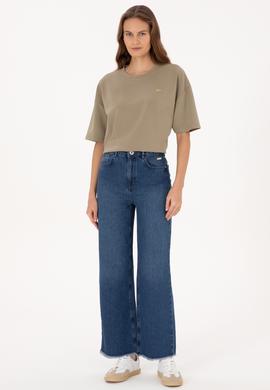 Kadın Mavi Loose Cropped Jean Pantolon - 50308093003