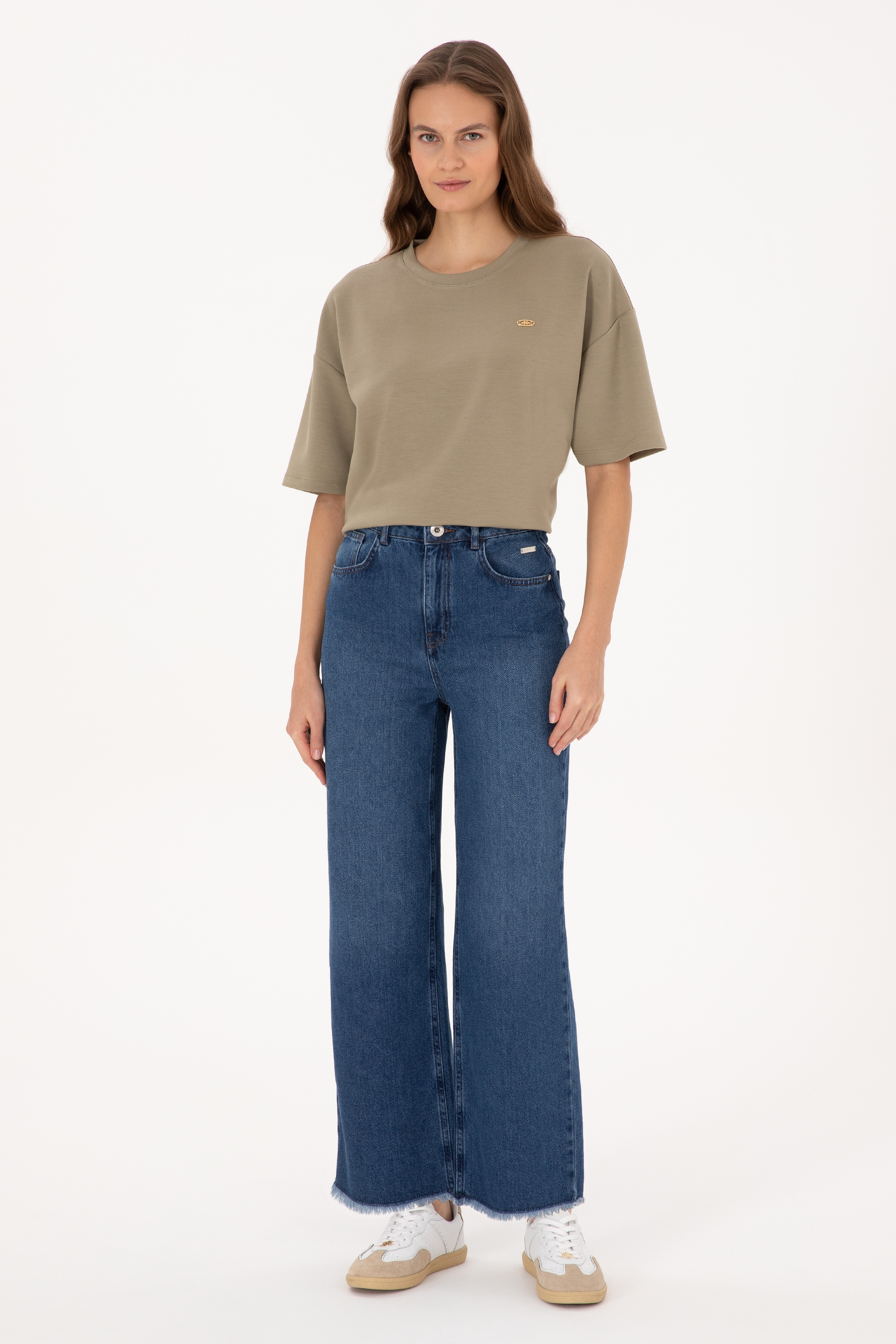 Kadın Mavi Loose Cropped Jean Pantolon - Image 3