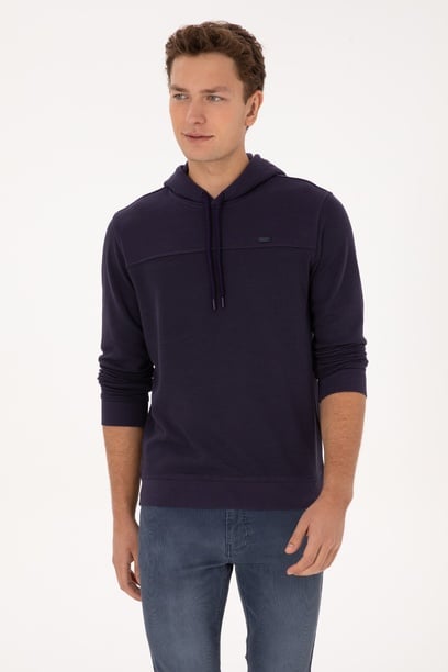 Erkek Regular Fit Kapüşonlu Petek Dokulu Mürdüm Sweatshirt