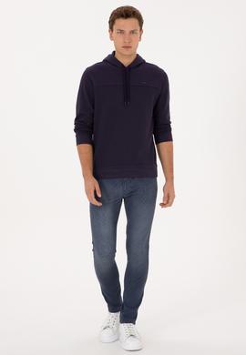 Erkek Regular Fit Kapüşonlu Petek Dokulu Mürdüm Sweatshirt - 50315526021