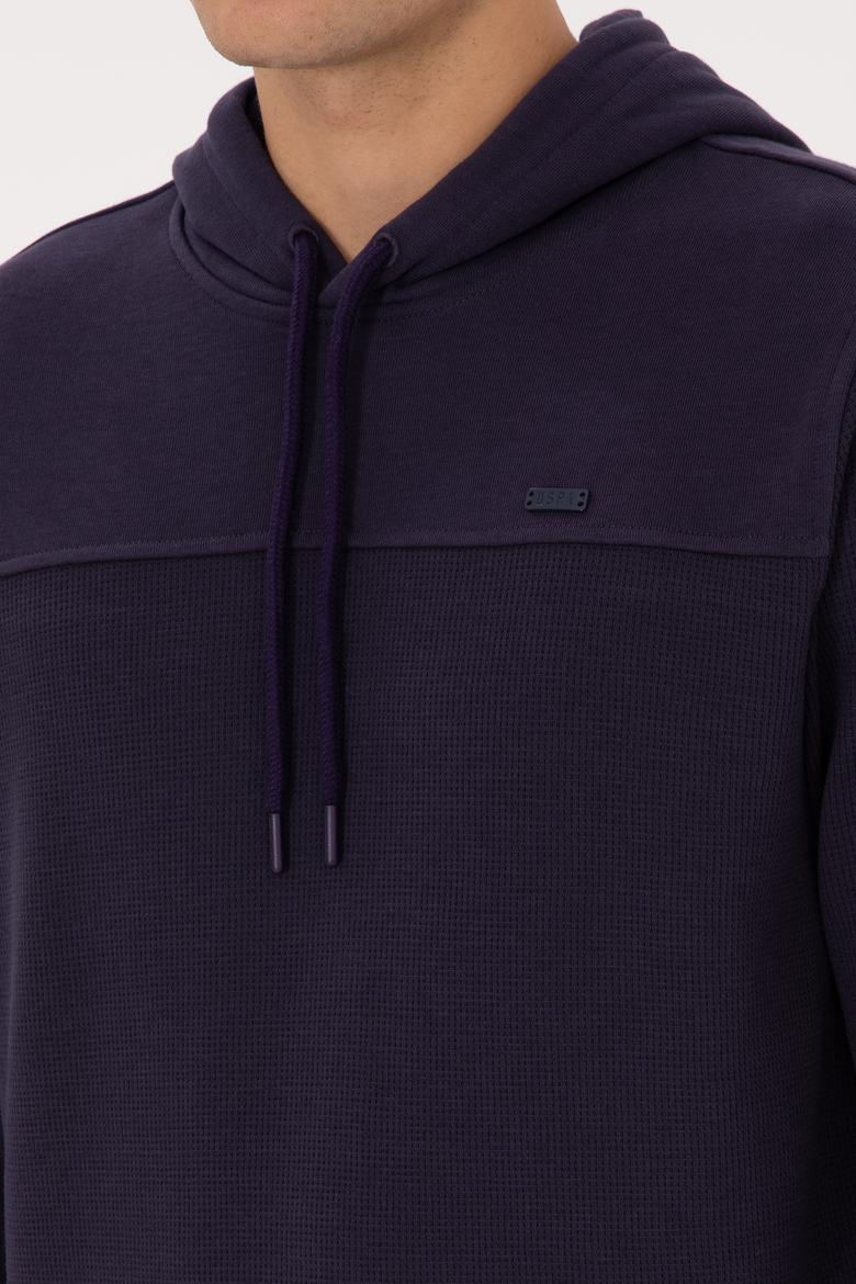 Erkek Regular Fit Kapüşonlu Petek Dokulu Mürdüm Sweatshirt - 50315526021