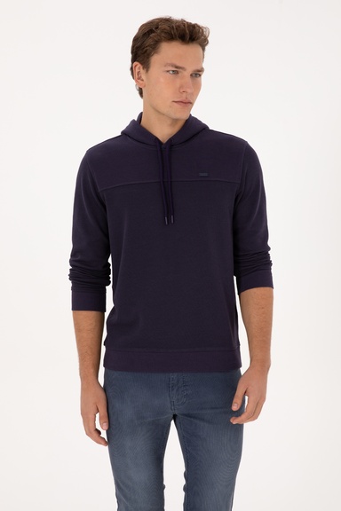 Erkek Regular Fit Kapüşonlu Petek Dokulu Mürdüm Sweatshirt