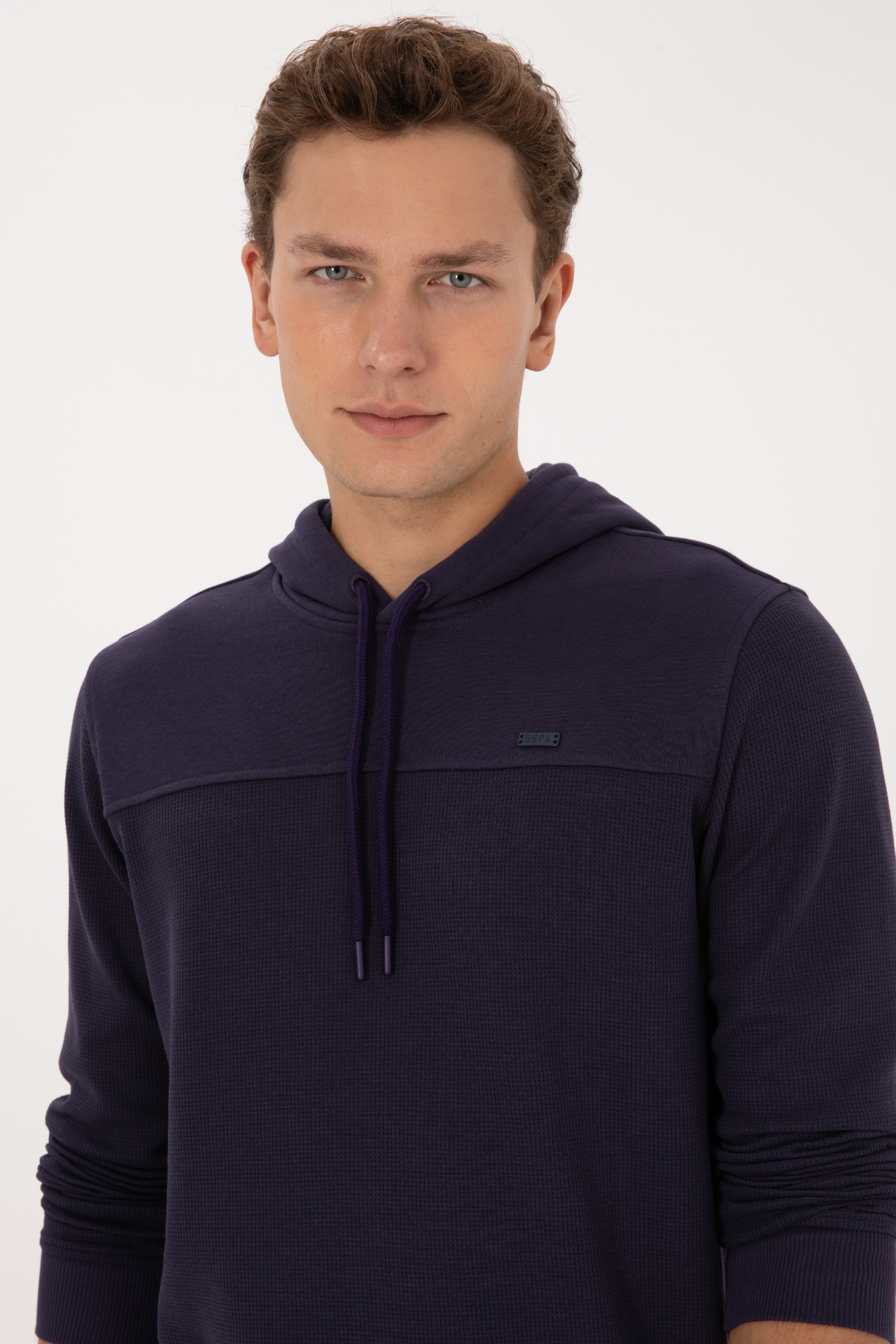Erkek Regular Fit Kapüşonlu Petek Dokulu Mürdüm Sweatshirt - Image 2