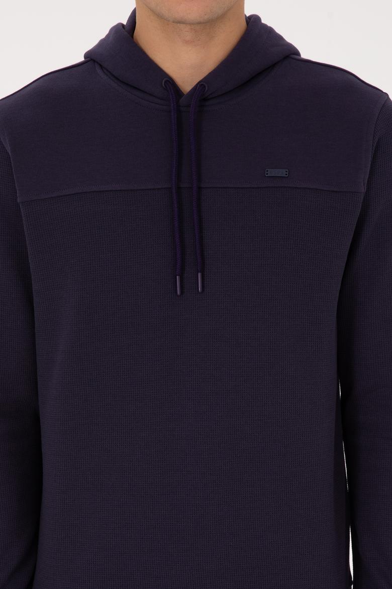 Erkek Regular Fit Kapüşonlu Petek Dokulu Mürdüm Sweatshirt - 50315526021
