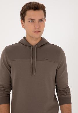 Erkek Regular Fit Kapüşonlu Petek Dokulu Vizon Sweatshirt - 50315526011