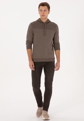 Erkek Regular Fit Kapüşonlu Petek Dokulu Vizon Sweatshirt - 50315526011