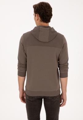 Erkek Regular Fit Kapüşonlu Petek Dokulu Vizon Sweatshirt - 50315526011