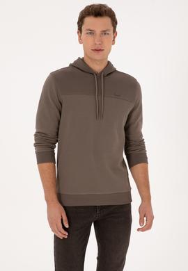 Erkek Regular Fit Kapüşonlu Petek Dokulu Vizon Sweatshirt - 50315526011
