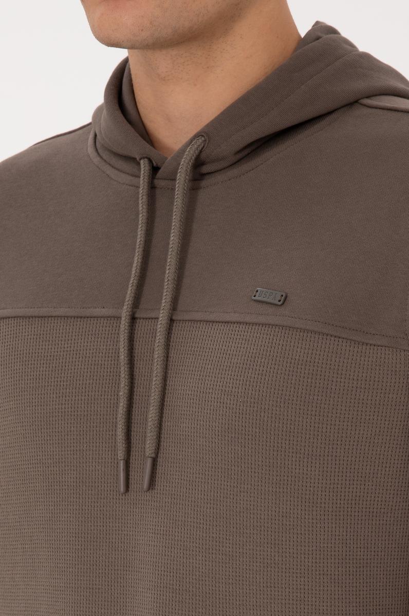 Erkek Regular Fit Kapüşonlu Petek Dokulu Vizon Sweatshirt