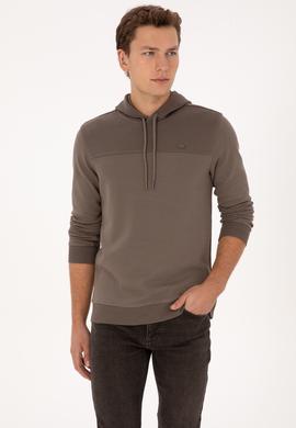 Erkek Regular Fit Kapüşonlu Petek Dokulu Vizon Sweatshirt - 50315526011