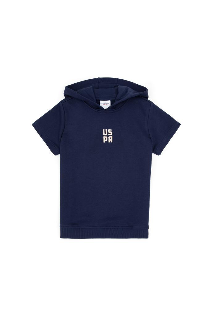 Erkek Çocuk Lacivert Kısa Kollu Kapüşonlu Sweatshirt