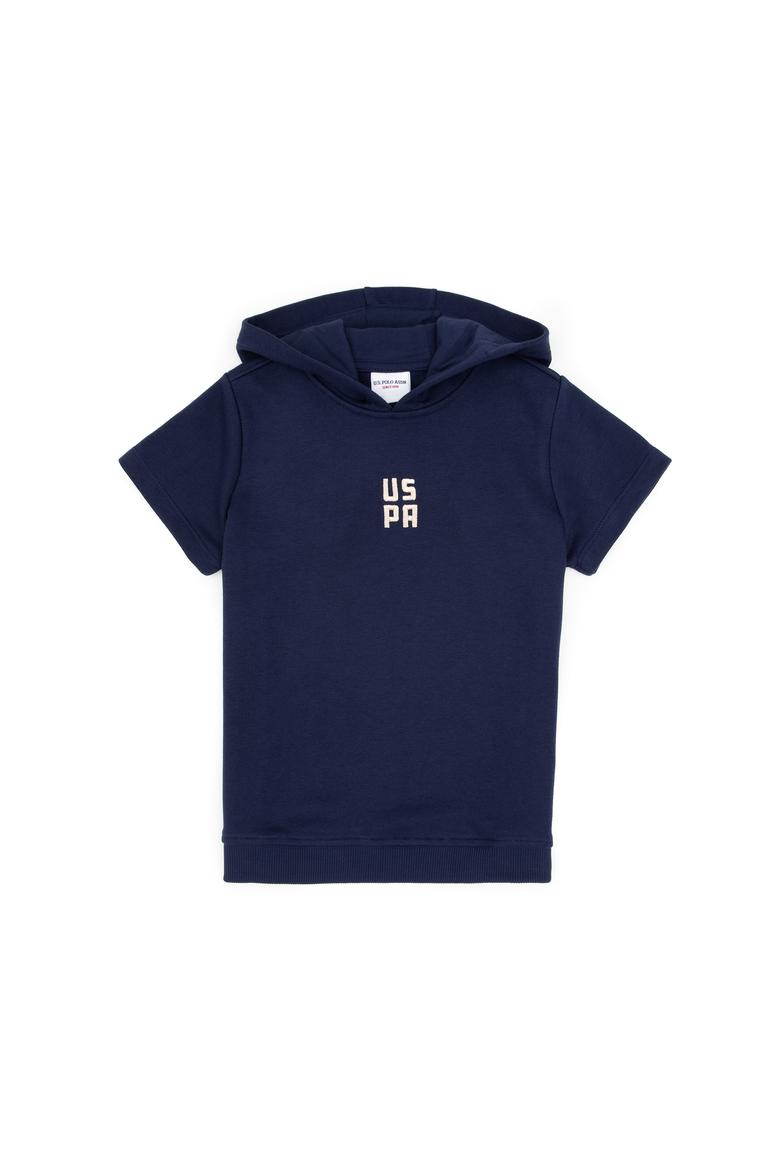 Erkek Çocuk Lacivert Kısa Kollu Kapüşonlu Sweatshirt