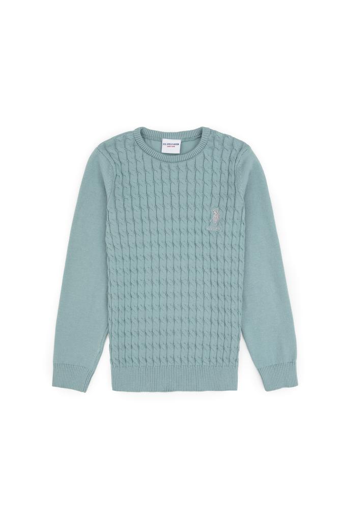 Kız Çocuk Mint Bisiklet Yaka Basic Kazak