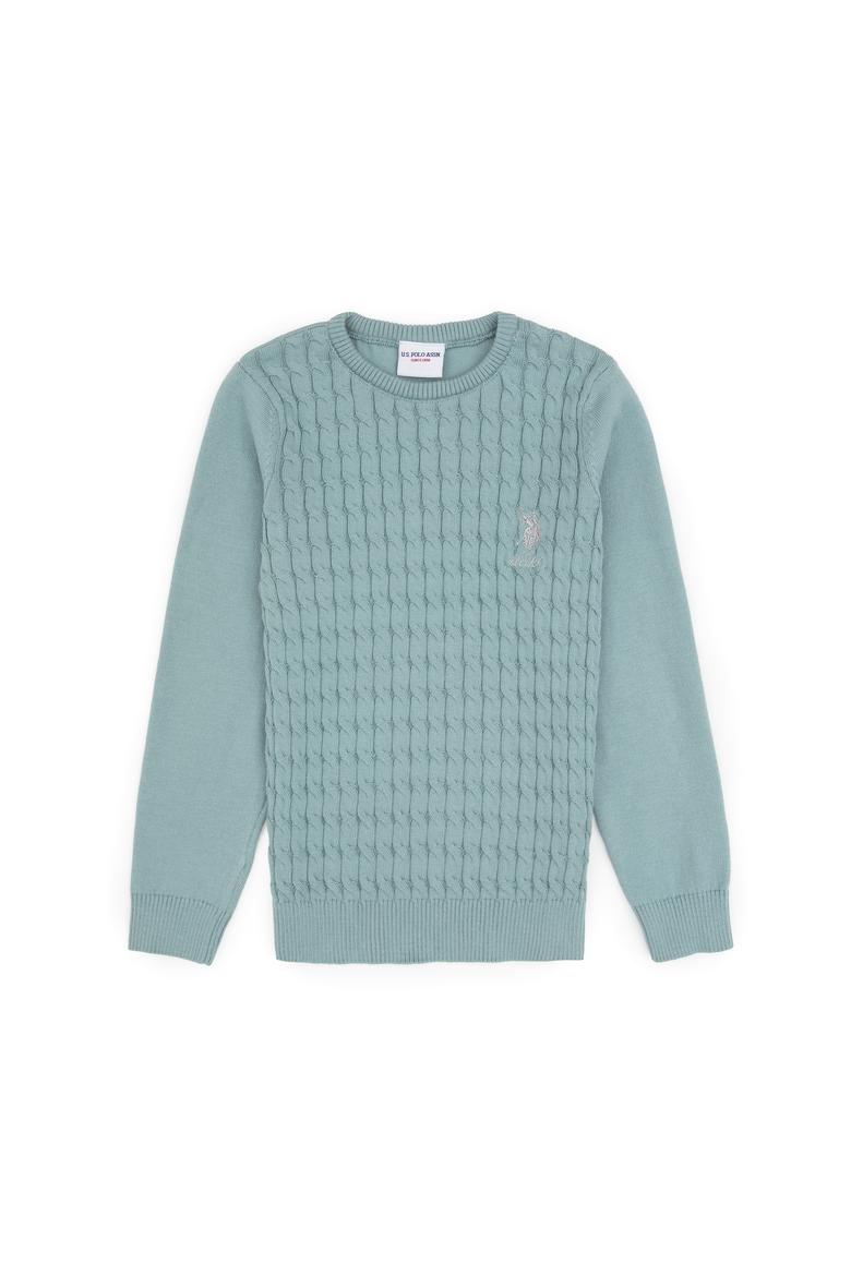 Kız Çocuk Mint Bisiklet Yaka Basic Kazak