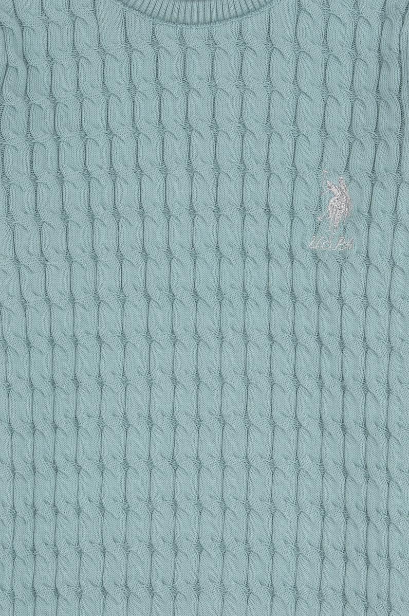 Kız Çocuk Mint Bisiklet Yaka Basic Kazak