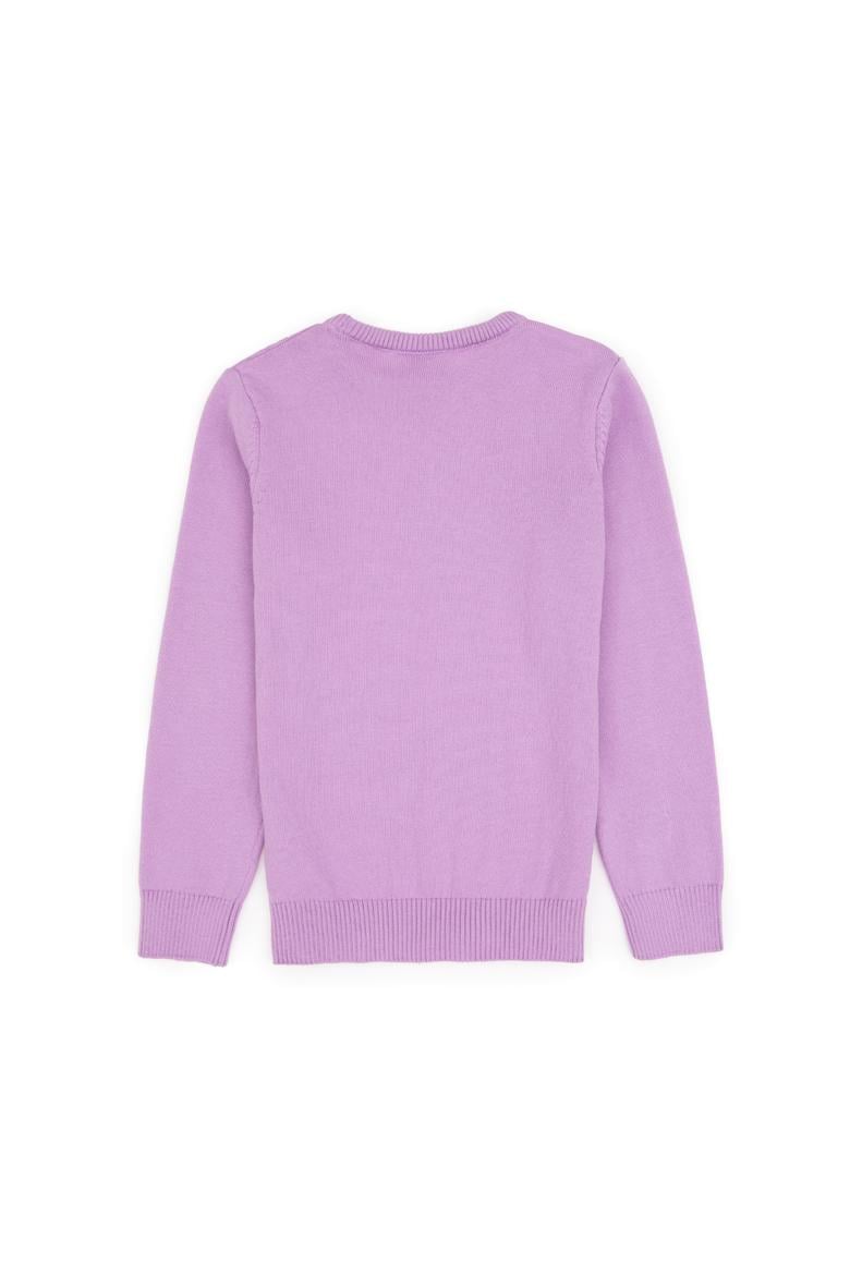 Kız Çocuk Lila Bisiklet Yaka Basic Kazak - 50313060009