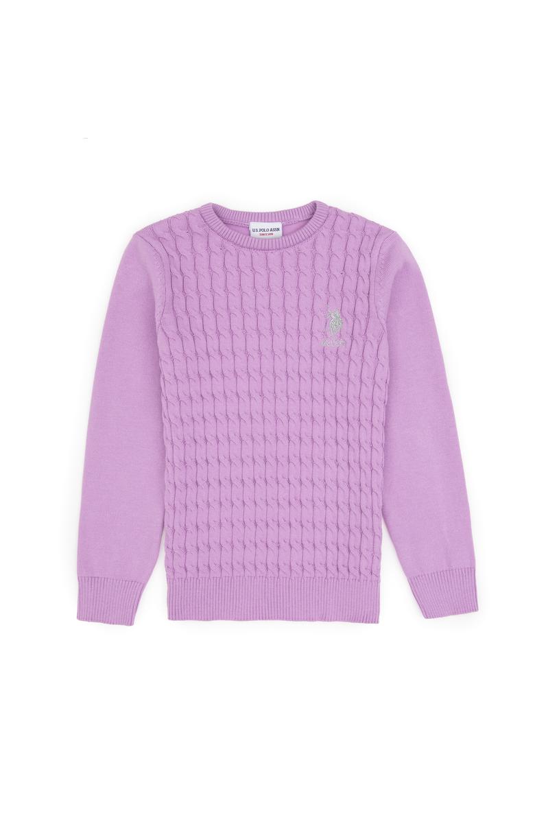 Kız Çocuk Lila Bisiklet Yaka Basic Kazak