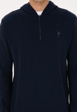 Erkek Regular Fit Yarım Fermuarlı Kapüşonlu Lacivert Sweatshirt - 50316391041