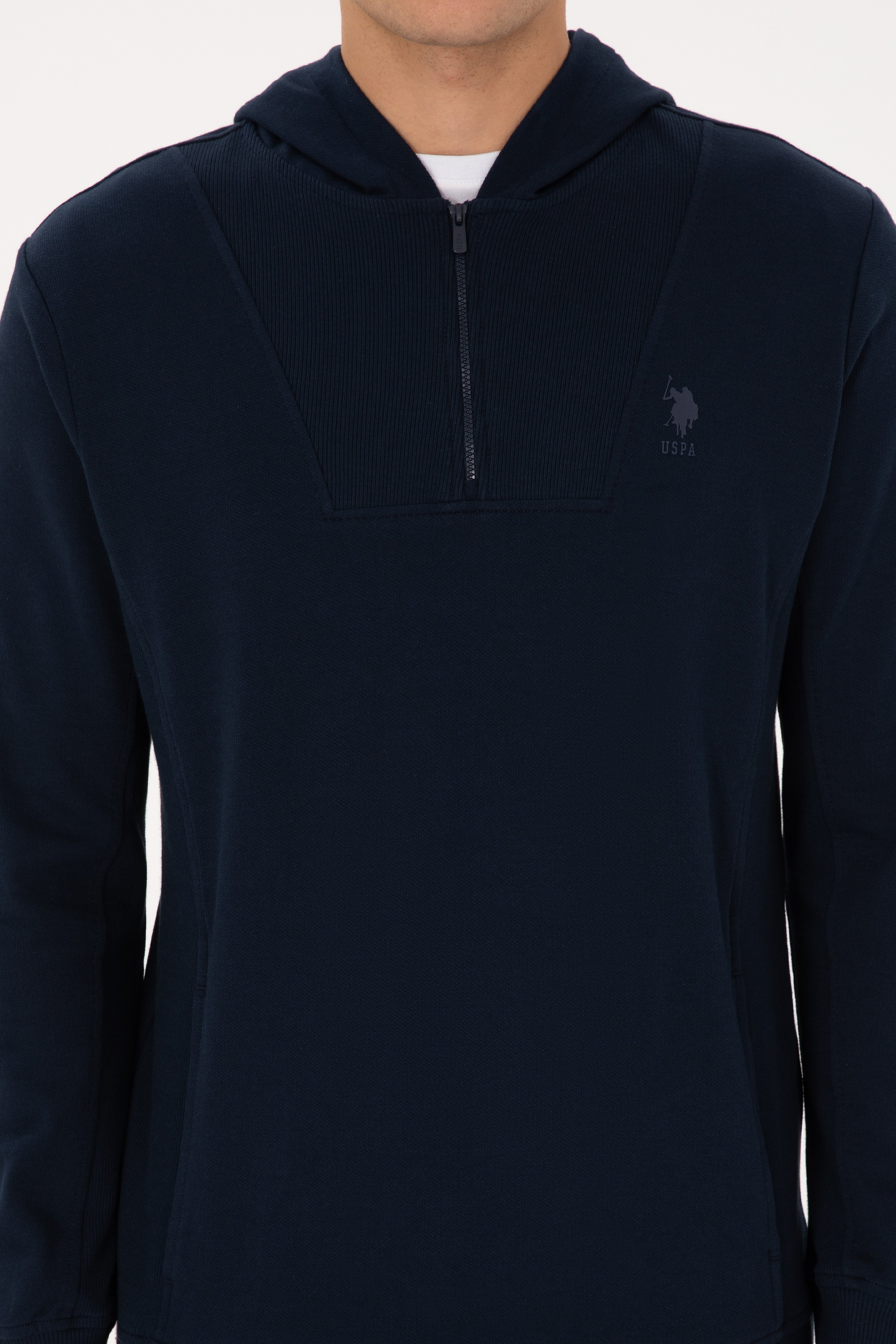 Erkek Regular Fit Yarım Fermuarlı Kapüşonlu Lacivert Sweatshirt - Image 6