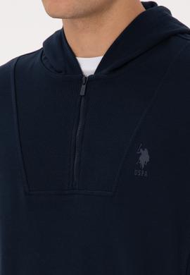 Erkek Regular Fit Yarım Fermuarlı Kapüşonlu Lacivert Sweatshirt - 50316391041