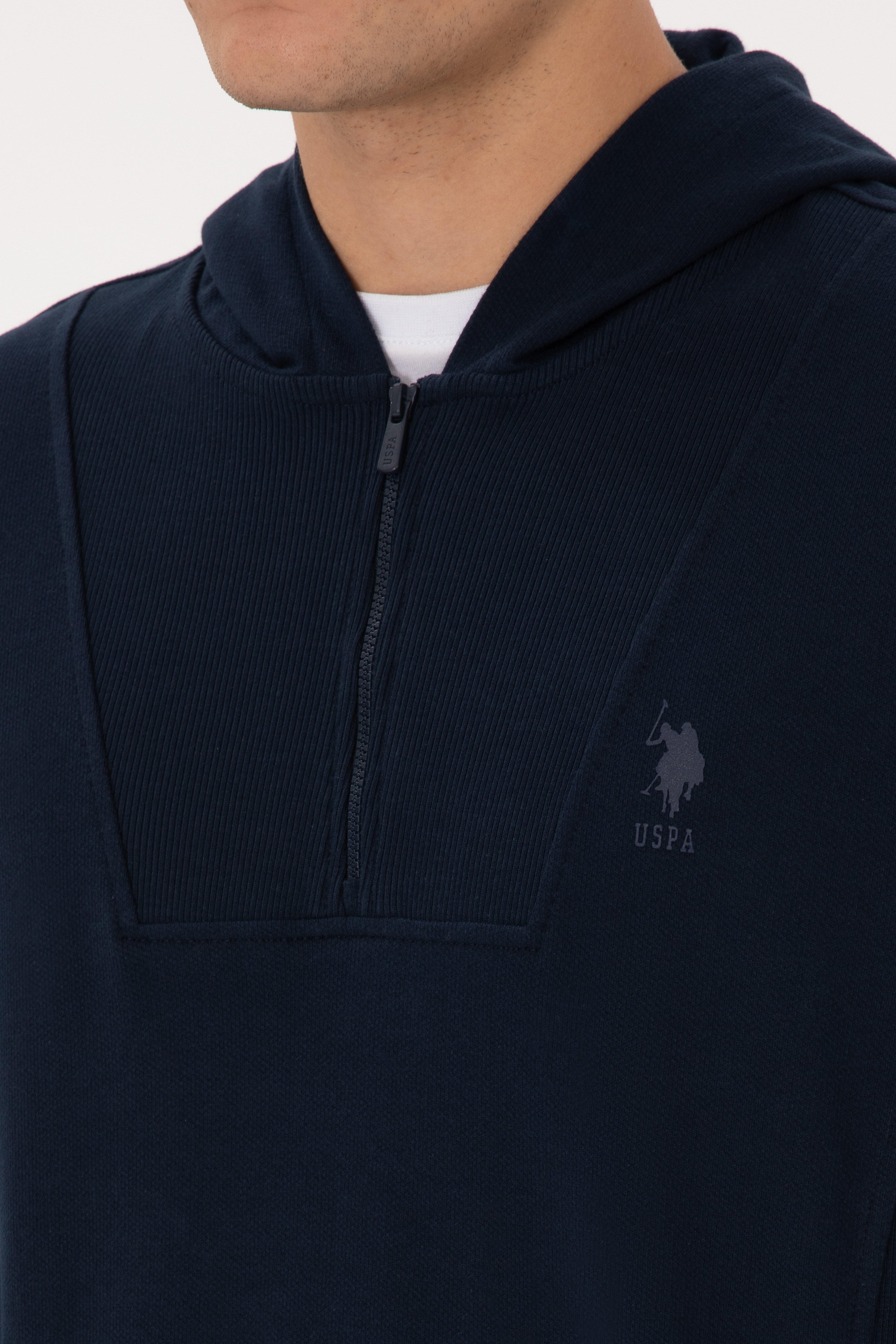 Erkek Regular Fit Yarım Fermuarlı Kapüşonlu Lacivert Sweatshirt - Image 7