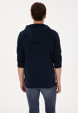 Erkek Regular Fit Yarım Fermuarlı Kapüşonlu Lacivert Sweatshirt - 50316391041