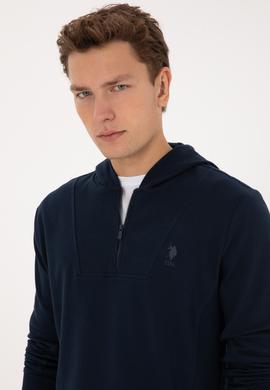 Erkek Regular Fit Yarım Fermuarlı Kapüşonlu Lacivert Sweatshirt - 50316391041