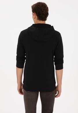 Erkek Regular Fit Yarım Fermuarlı Kapüşonlu Siyah Sweatshirt - 50316391031