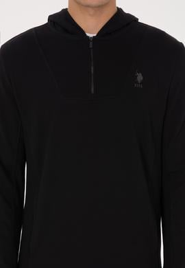 Erkek Regular Fit Yarım Fermuarlı Kapüşonlu Siyah Sweatshirt - 50316391031