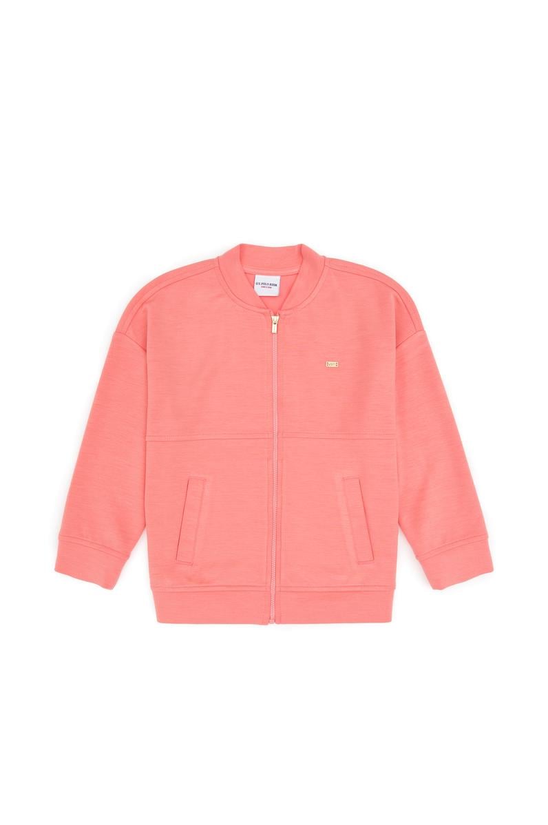 Kız Çocuk Neon Pembe Fermuarlı Örme Hırka