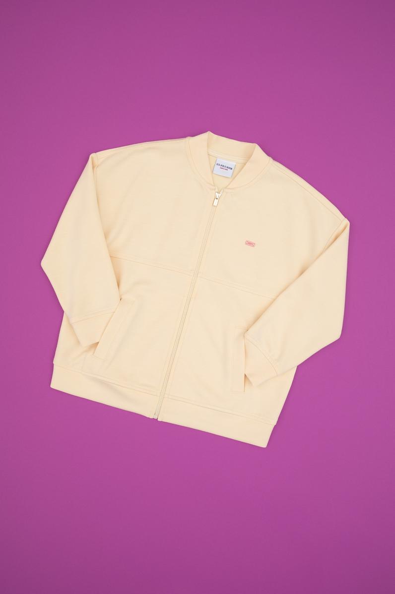 Kız Çocuk Ekru Fermuarlı Örme Hırka