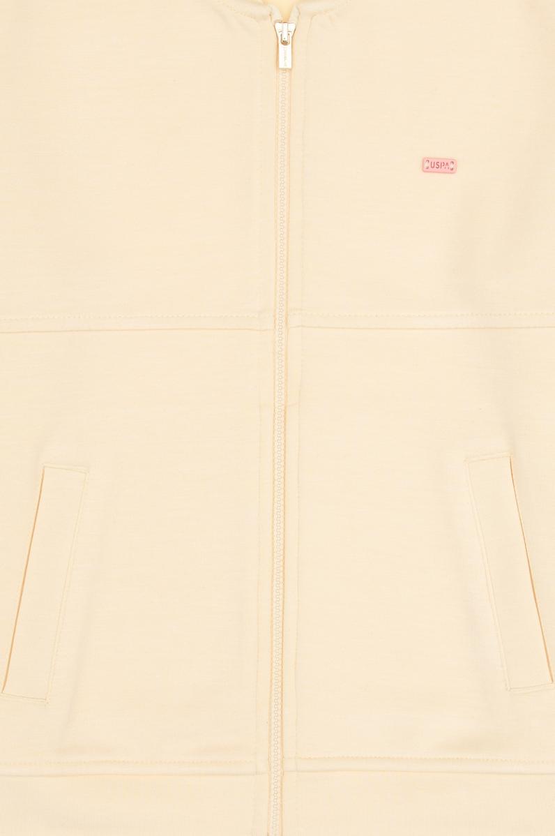 Kız Çocuk Ekru Fermuarlı Örme Hırka