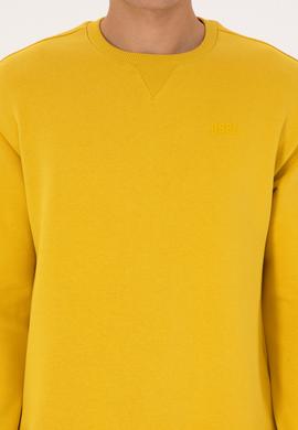 Erkek Comfort Fit Bisiklet Yaka Şardonlu Sarı Basic Sweatshirt - 50313757076