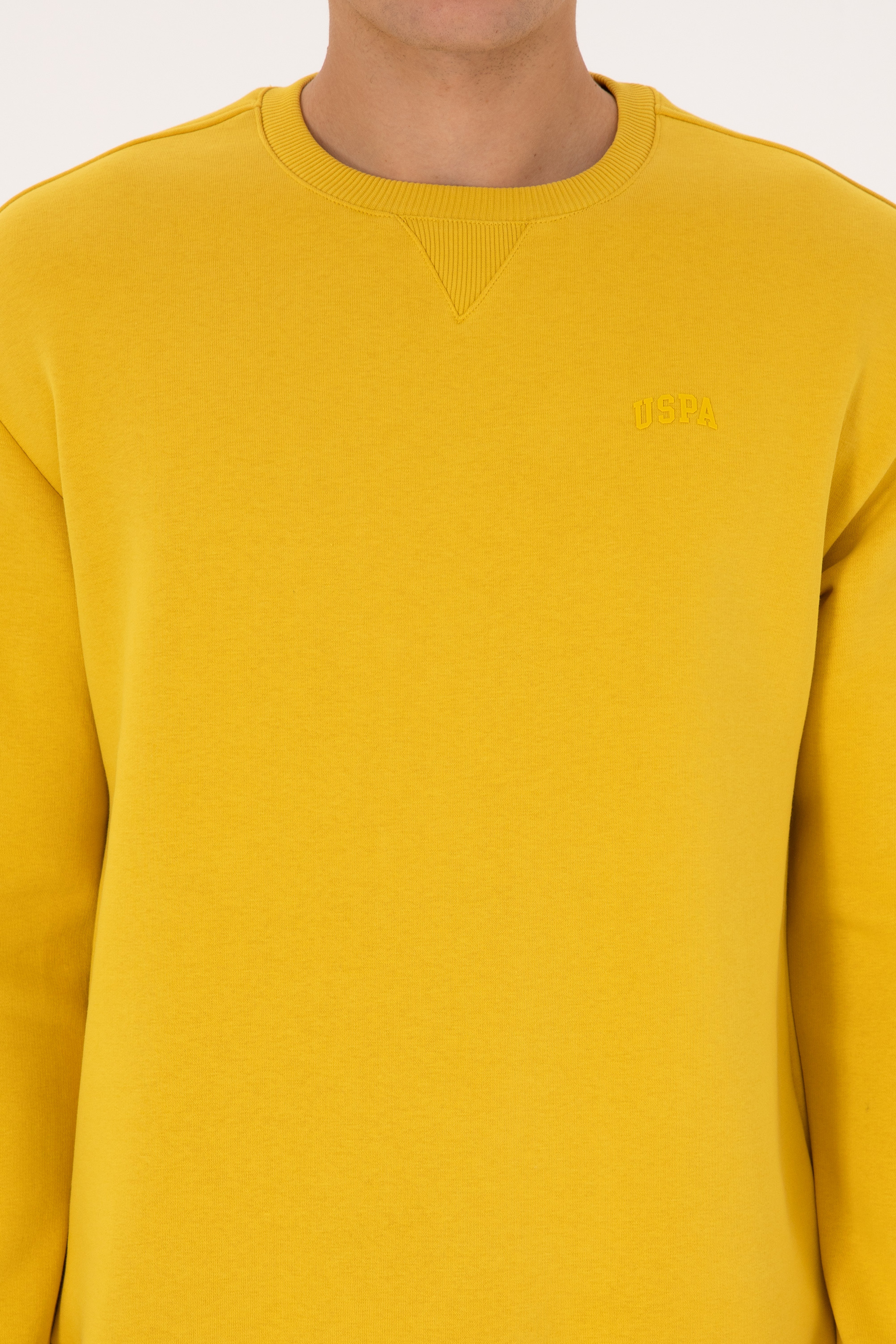 Erkek Comfort Fit Bisiklet Yaka Şardonlu Sarı Basic Sweatshirt
