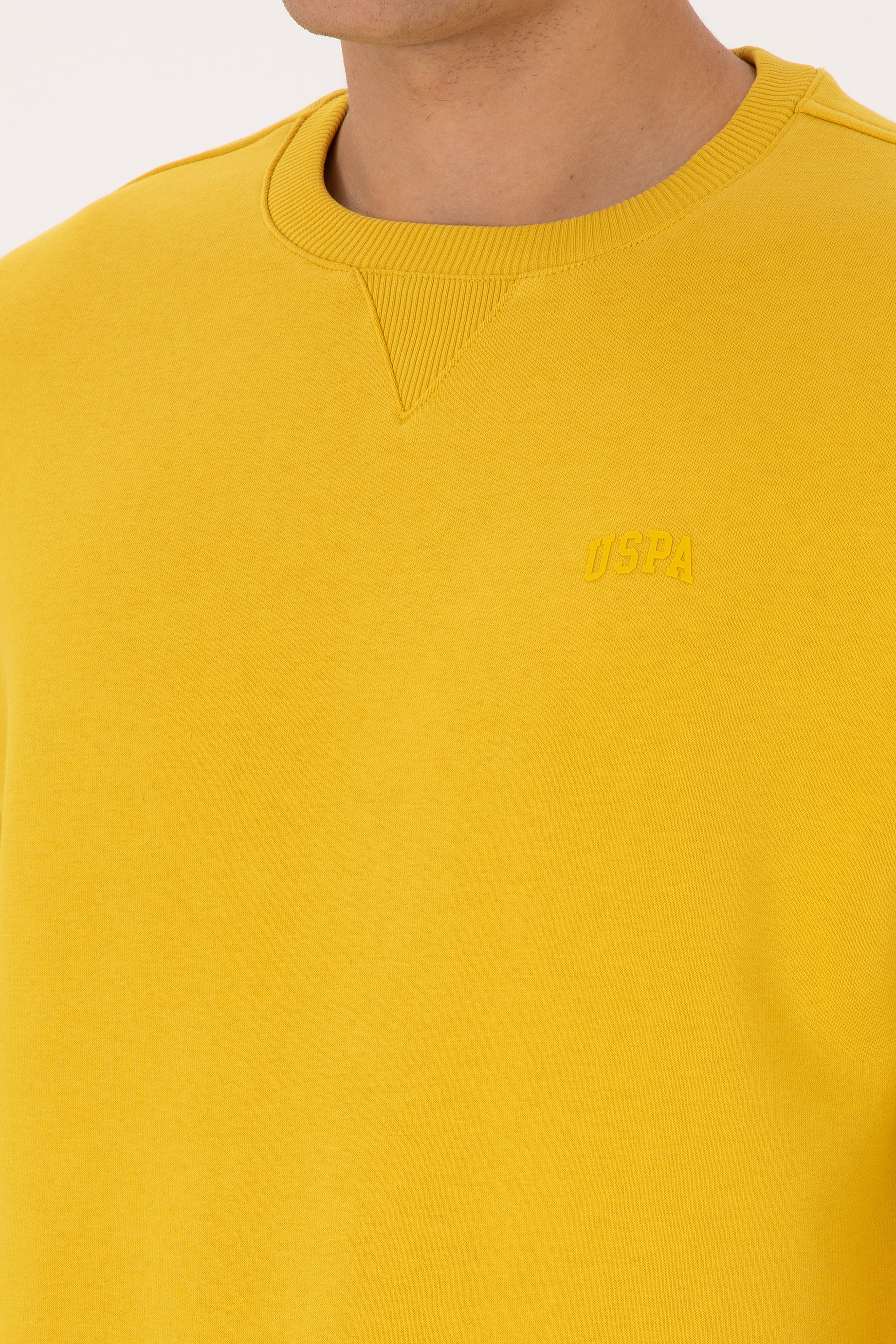 Erkek Comfort Fit Bisiklet Yaka Şardonlu Sarı Basic Sweatshirt