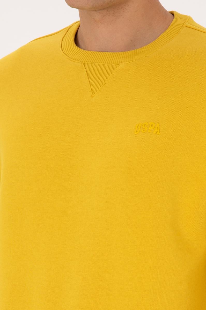 Erkek Comfort Fit Bisiklet Yaka Şardonlu Sarı Basic Sweatshirt