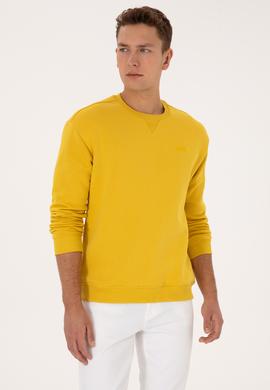 Erkek Comfort Fit Bisiklet Yaka Şardonlu Sarı Basic Sweatshirt - 50313757076