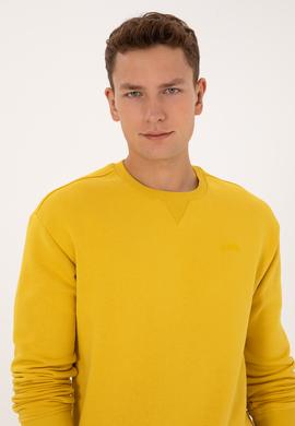 Erkek Comfort Fit Bisiklet Yaka Şardonlu Sarı Basic Sweatshirt - 50313757076