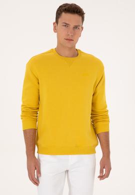 Erkek Comfort Fit Bisiklet Yaka Şardonlu Sarı Basic Sweatshirt - 50313757076