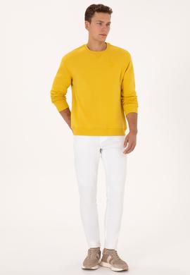 Erkek Comfort Fit Bisiklet Yaka Şardonlu Sarı Basic Sweatshirt - 50313757076