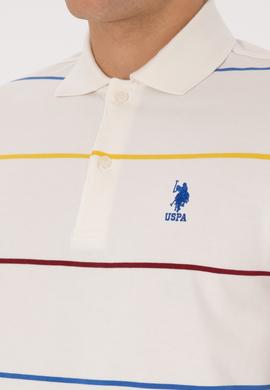 Erkek Regular Fit Polo Yaka Çizgili Krem Sweatshirt - 50308761018